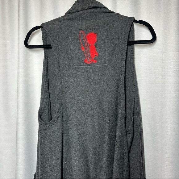 Hollister Cozy Baby Gray Sweater Shawl Vest Fringe M L Boho Pockets Rabbit Hair - Picture 6 of 9